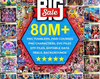 80M+ Digital Products Mega Bundle, DTF Designs, Cricut Files, Holiday Svg, Cartoon Svg Bundle, Reels Template, Course Bundle, Wraps Png