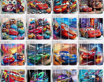 Cartoon Cars Tumbler Wrap Bundle, Instant Download 20oz Tumbler PNG Wraps Design, Skinny Tumblers Designs, Sublimation Designs, Kids Tumbler