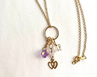 Gold Charm Necklace, Heart Necklace, Swarovski Necklace