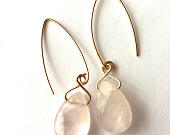 Rose Quartz  Teardrop Earrings, Pink Drop Earrings, Pink Gemstone Earrings, Minimalist Earrings