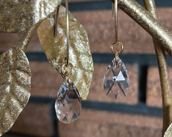 Swarovski Gold Drop Earrings, Teardrop Crystal Earrings, Bridal Wear, Goddess Earrings, Sparkle Dangle Earrings