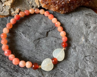 Orange Jade Bracelet, Stretch Bead Bracelet, Jade Beaded Bracelet, Delicate Jade Bracelet