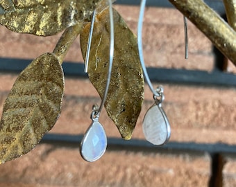 Moonstone Teardrop Earrings - Long Moonstone Earrings  - Moonstone Silver Earrings - Elegant Drop Earrings