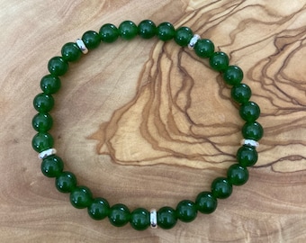 Green Jade Bracelet - 6mm Jade Bead Bracelet - Boho Bead Bracelet - Stretch Bead Bracelet