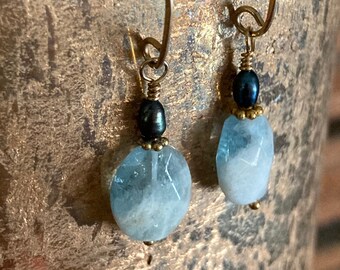 Aquamarine Drop Earrings - Gemstone Gold Filled Earrings - Blue Drop Earrings - Gift for Mother