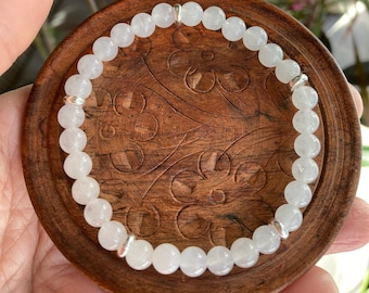 White Jade Bracelet - 6mm Jade Bead Bracelet - Boho Bead Bracelet - Stretch Bead Bracelet