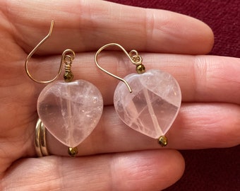 Rose Quartz Earrings, Large Heart Earrings, Rose Quartz Hearts, Love Gift