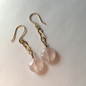 Rose Quartz Drop Earrings, Gold Chain Drop Earrings, 14KGF image 5