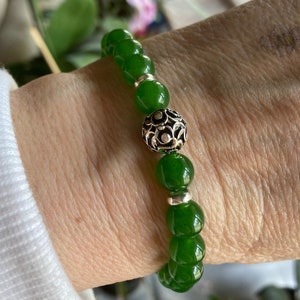 Green Jade Bracelet, Jade Stretch Bracelet, Genuine Jade image 1