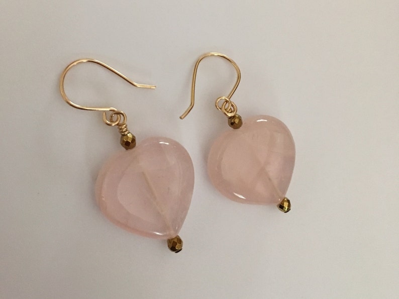 Heart Earrings, Gift of Love, Rose Quartz Heart Earrings, Pink Earrings image 4