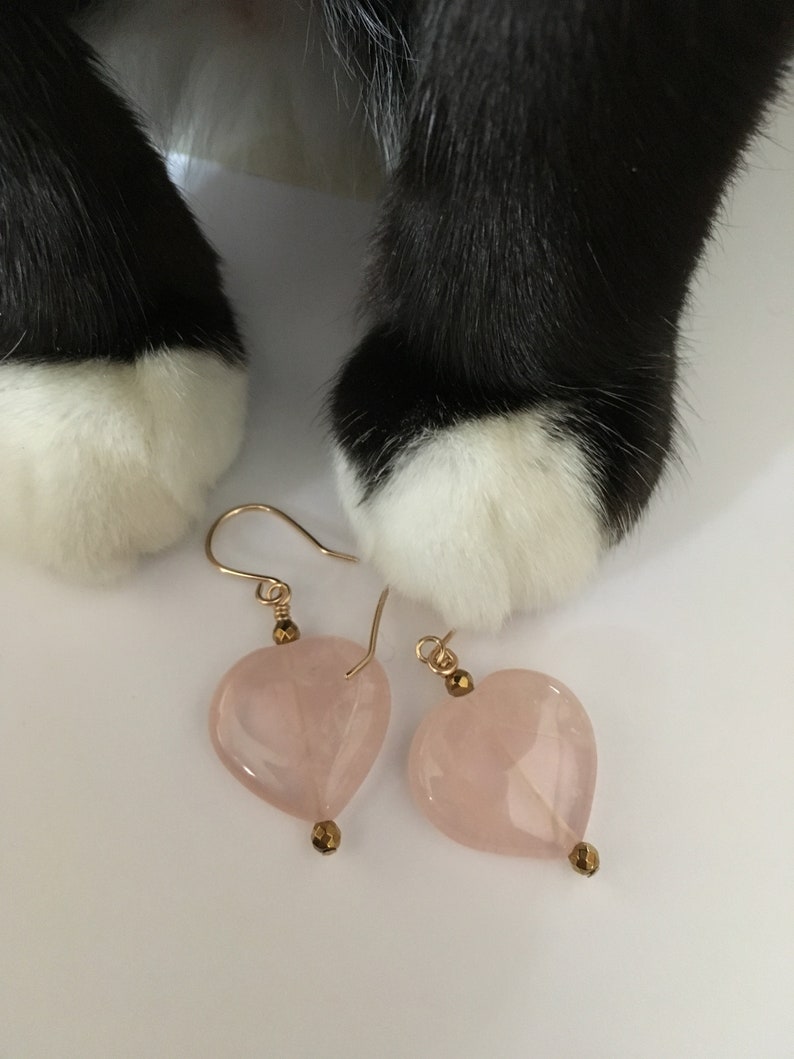 Heart Earrings, Gift of Love, Rose Quartz Heart Earrings, Pink Earrings image 6