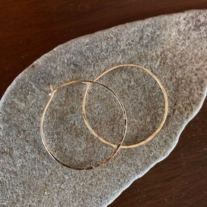 Hammered Gold Hoops 14K Gold Filled Hoops Small Medium Size Hoops Thin Wire Hoops image 4