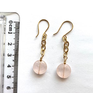 Rose Quartz Drop Earrings, Gold Chain Drop Earrings, 14KGF image 2