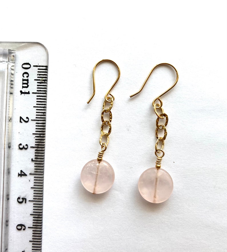 Rose Quartz Drop Earrings, Gold Chain Drop Earrings, 14KGF image 2