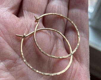 Hammered Gold Hoops - 14K Gold Filled Circles - Light Weight -  1.2”