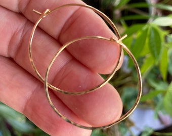 Hammered 14K Gold Filled Hoops: Lightweight Sensitive Ear Wire (1.2 inch)