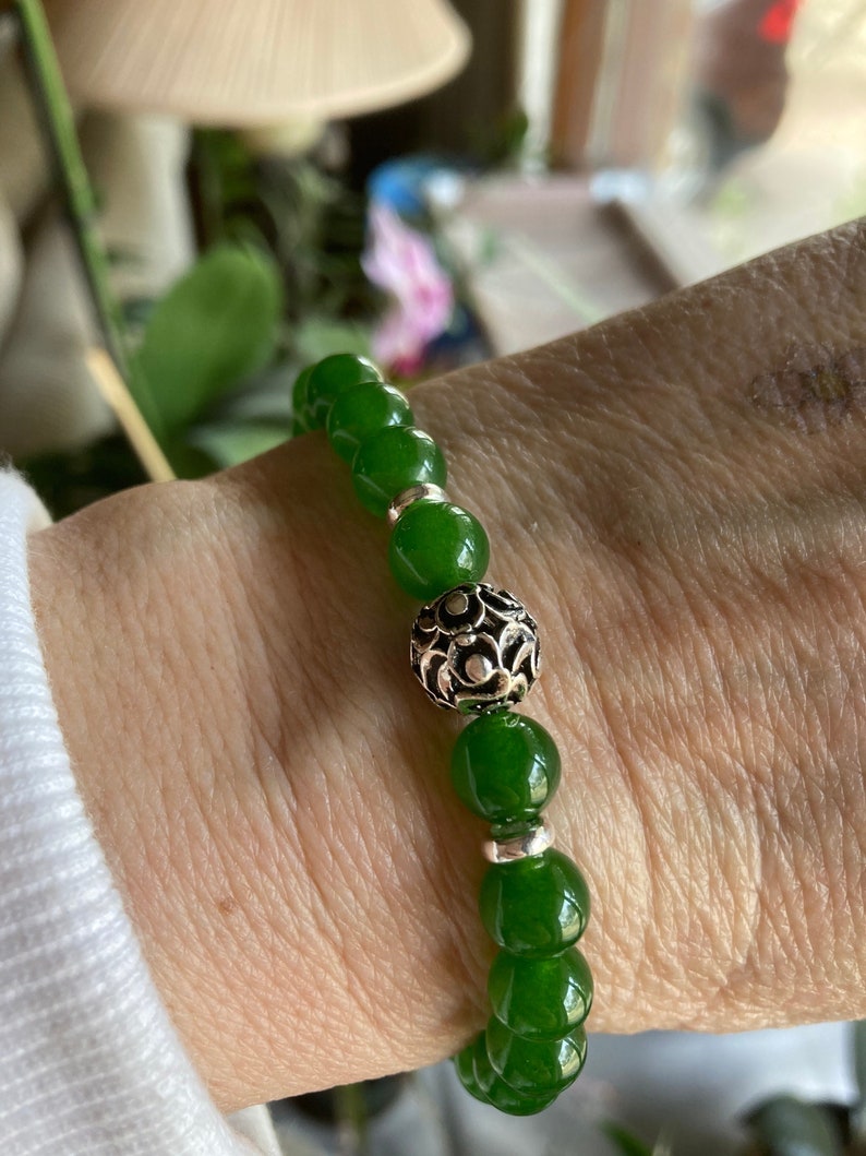 Green Jade Bracelet, Jade Stretch Bracelet, Genuine Jade image 1