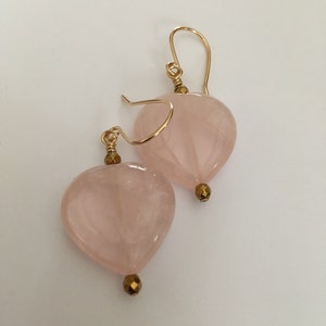 Heart Earrings, Gift of Love, Rose Quartz Heart Earrings, Pink Earrings image 3