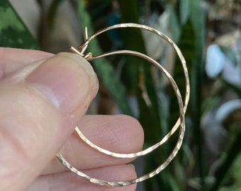 Hammered Gold Hoops - 14K Gold Filled Hoops - Medium Size Hoops - Thick Wire