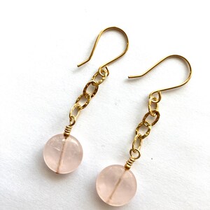 Rose Quartz Drop Earrings, Gold Chain Drop Earrings, 14KGF image 10