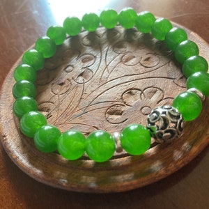 Green Jade Bracelet, Jade Stretch Bracelet, Genuine Jade image 5