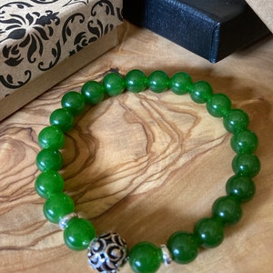 Green Jade Bracelet, Jade Stretch Bracelet, Genuine Jade image 10
