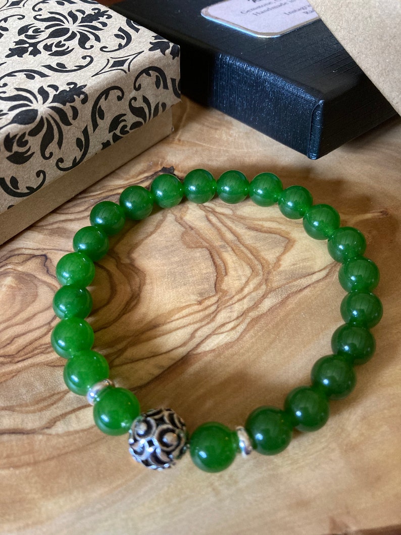 Green Jade Bracelet, Jade Stretch Bracelet, Genuine Jade image 10