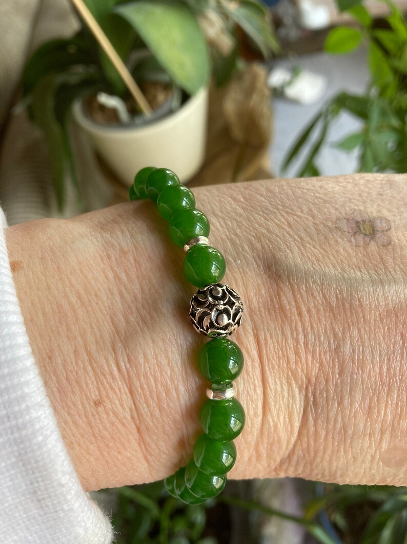 Green Jade Bracelet, Jade Stretch Bracelet, Genuine Jade image 3