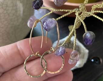 Hammered Wire Earrings, 14KGF Wire Earrings, Drop circle earrings,