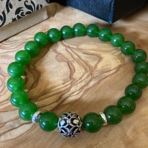 Green Jade Bracelet, Jade Stretch Bracelet, Genuine Jade image 8