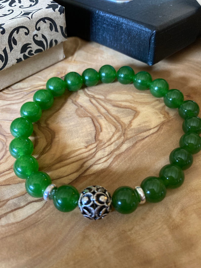 Green Jade Bracelet, Jade Stretch Bracelet, Genuine Jade image 8