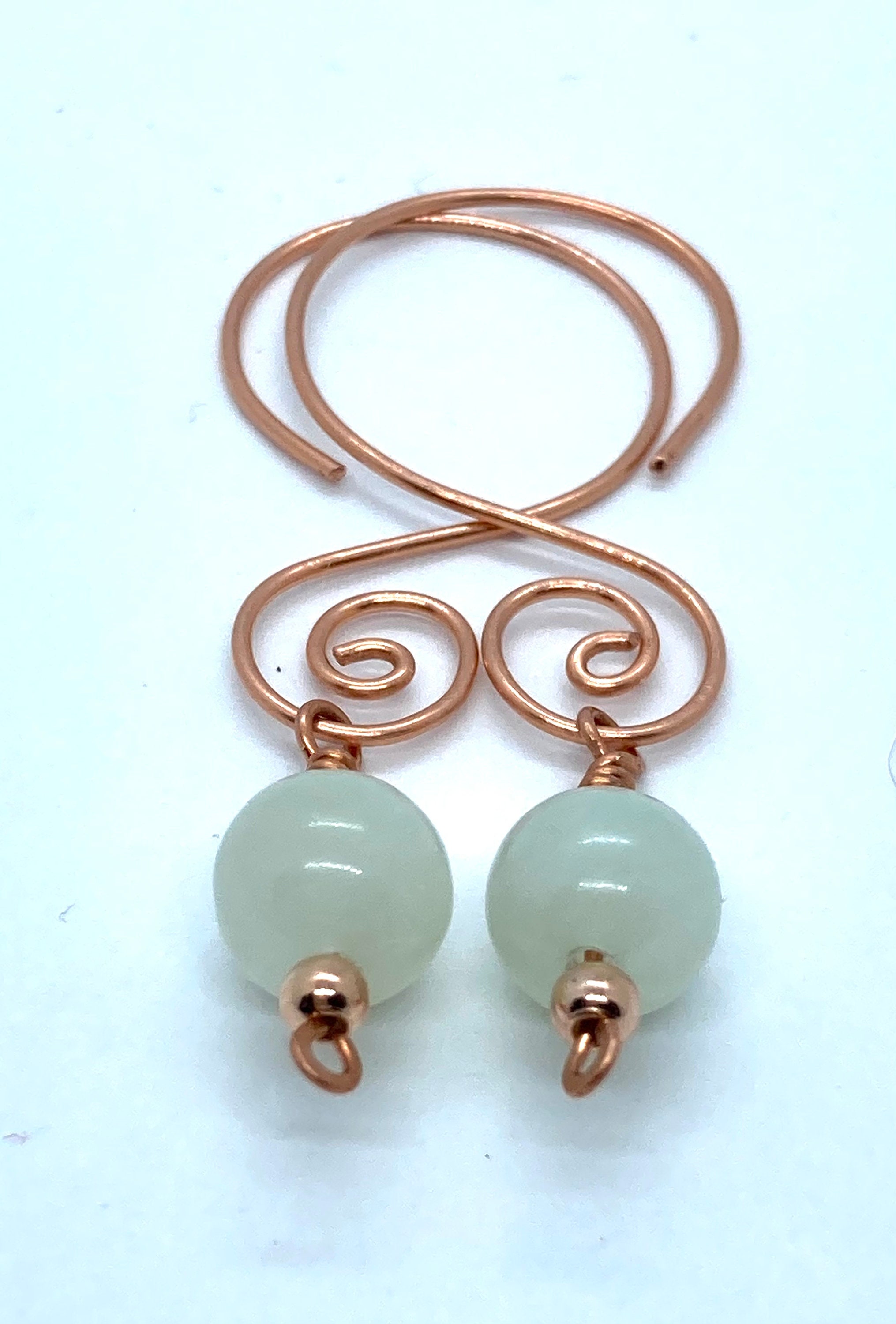 Jade Copper Drop Earrings New Jade Dangle Earrings Copper Wire Earrings