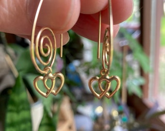 14KGF Gold Spiral Heart Earrings: Lightweight Dangle Charm