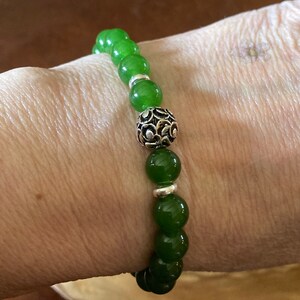 Green Jade Bracelet, Jade Stretch Bracelet, Genuine Jade image 9