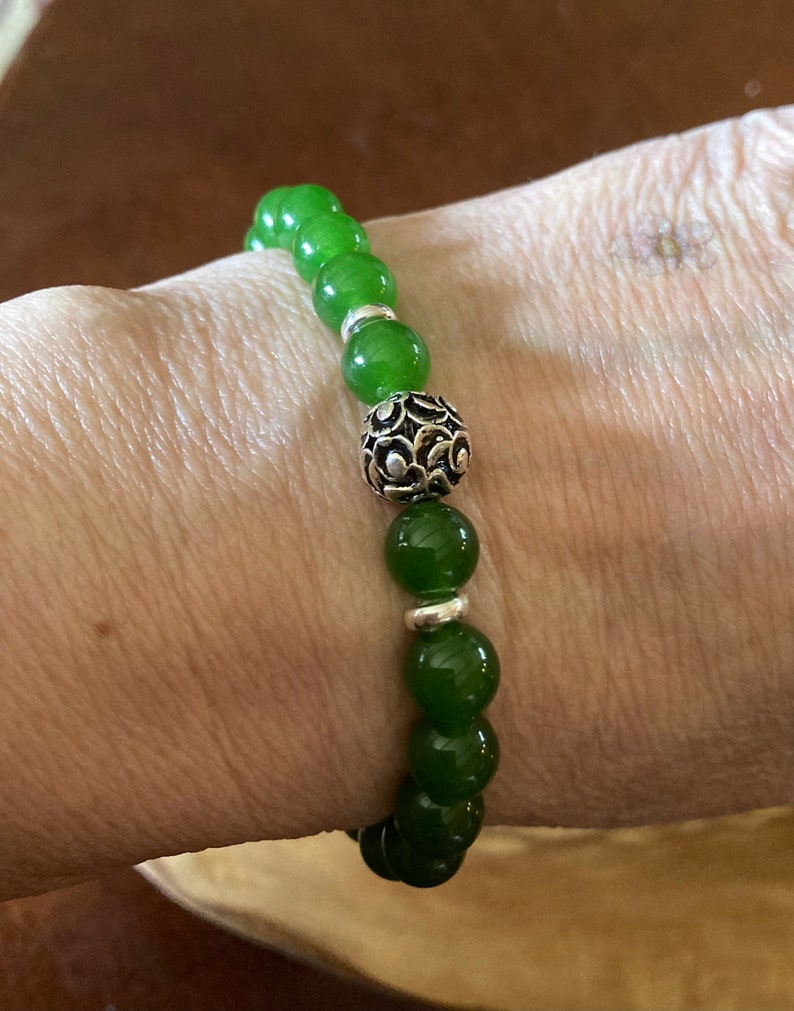 Green Jade Bracelet, Jade Stretch Bracelet, Genuine Jade image 9