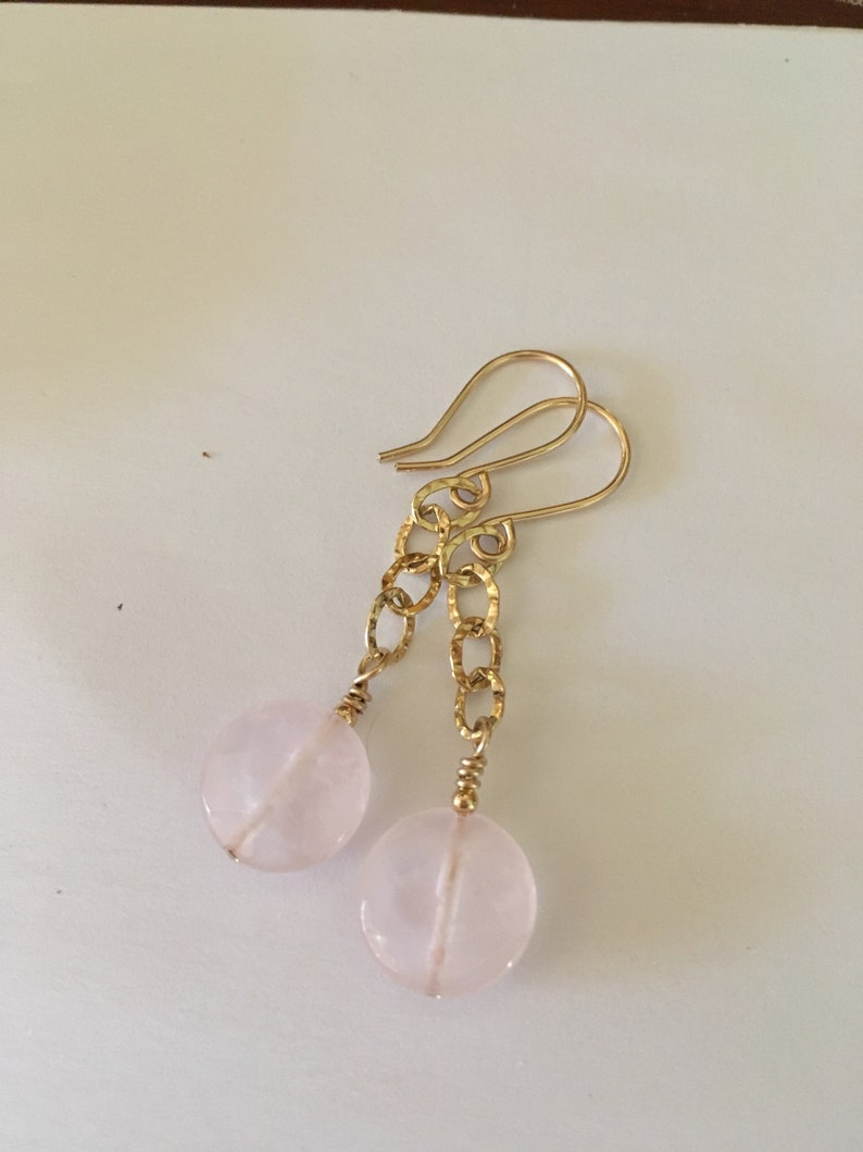 Rose Quartz Drop Earrings, Gold Chain Drop Earrings, 14KGF image 3