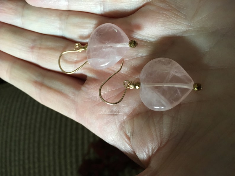 Heart Earrings, Gift of Love, Rose Quartz Heart Earrings, Pink Earrings image 8