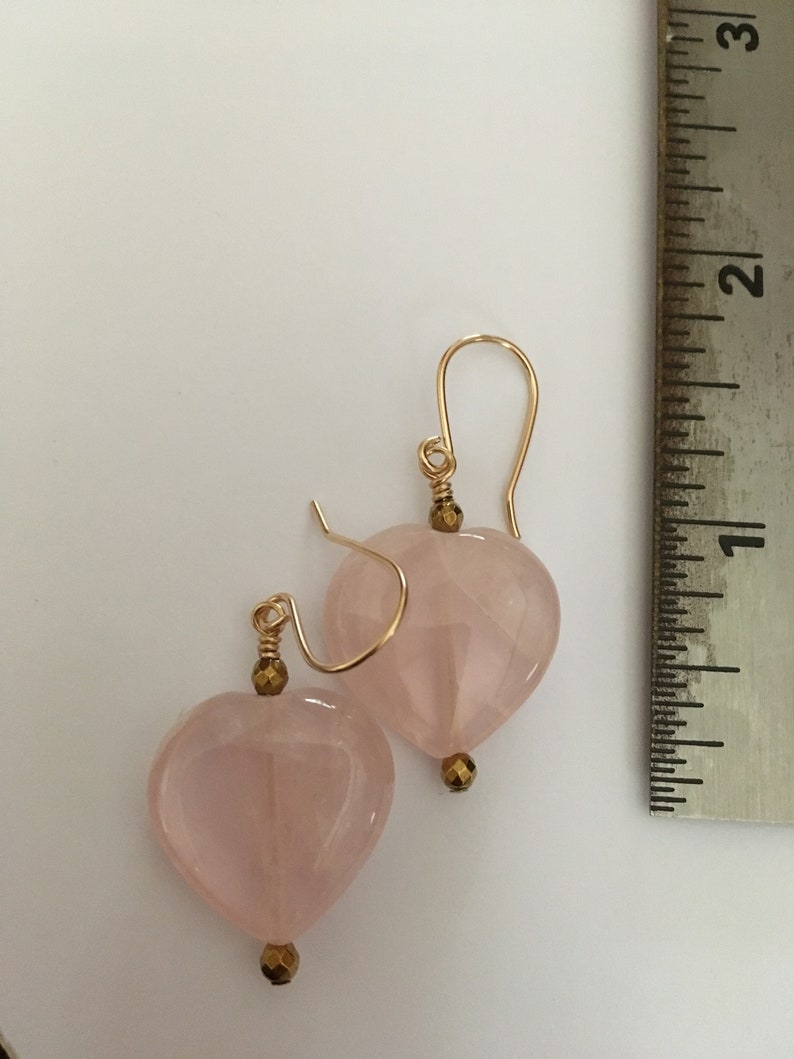 Heart Earrings, Gift of Love, Rose Quartz Heart Earrings, Pink Earrings image 5