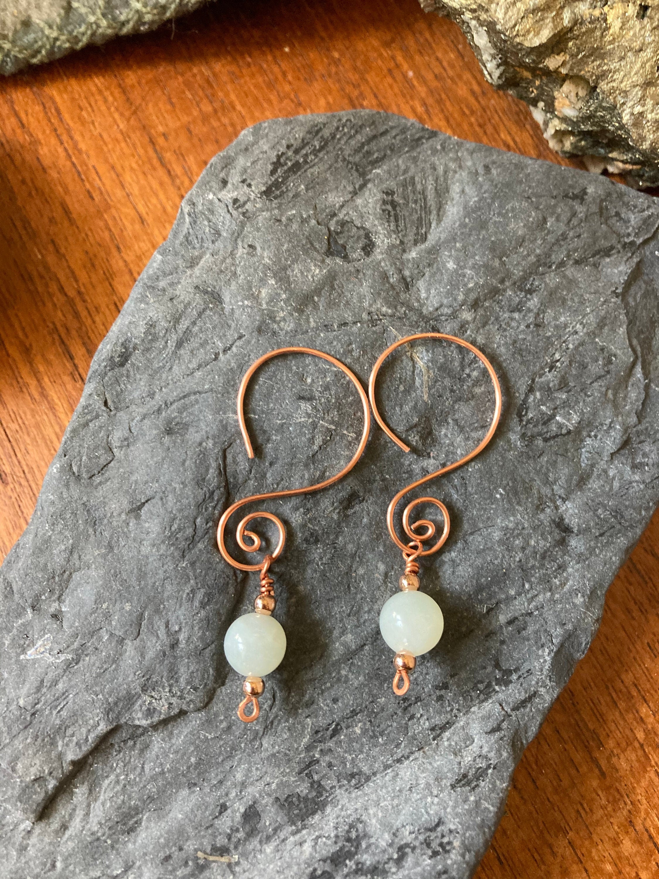 Jade Copper Drop Earrings New Jade Dangle Earrings Copper Wire Earrings