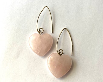 Rose Quartz Heart Earrings, Pink Heart Earrings