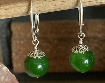 Lever Back Jade Earrings, Sterling Silver Jade Earrings, Green Jade Drop Earrings