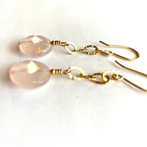 Rose Quartz Drop Earrings, Gold Chain Drop Earrings, 14KGF image 6