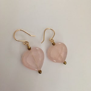 Heart Earrings, Gift of Love, Rose Quartz Heart Earrings, Pink Earrings image 1