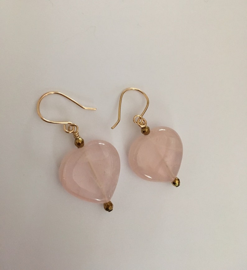 Heart Earrings, Gift of Love, Rose Quartz Heart Earrings, Pink Earrings image 1