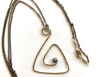 Geometric Pendant Necklace, Sterling Silver Necklace, Hammered Silver Pendant, Triangle Pendant