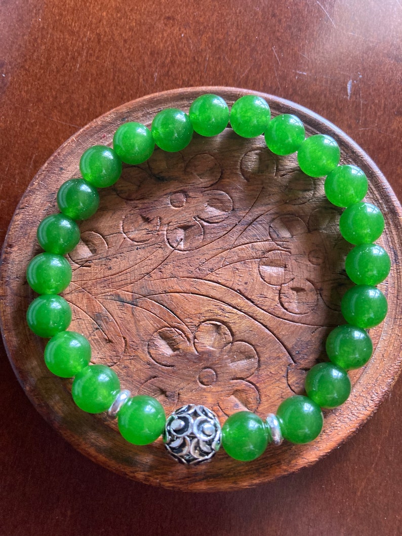 Green Jade Bracelet, Jade Stretch Bracelet, Genuine Jade image 6