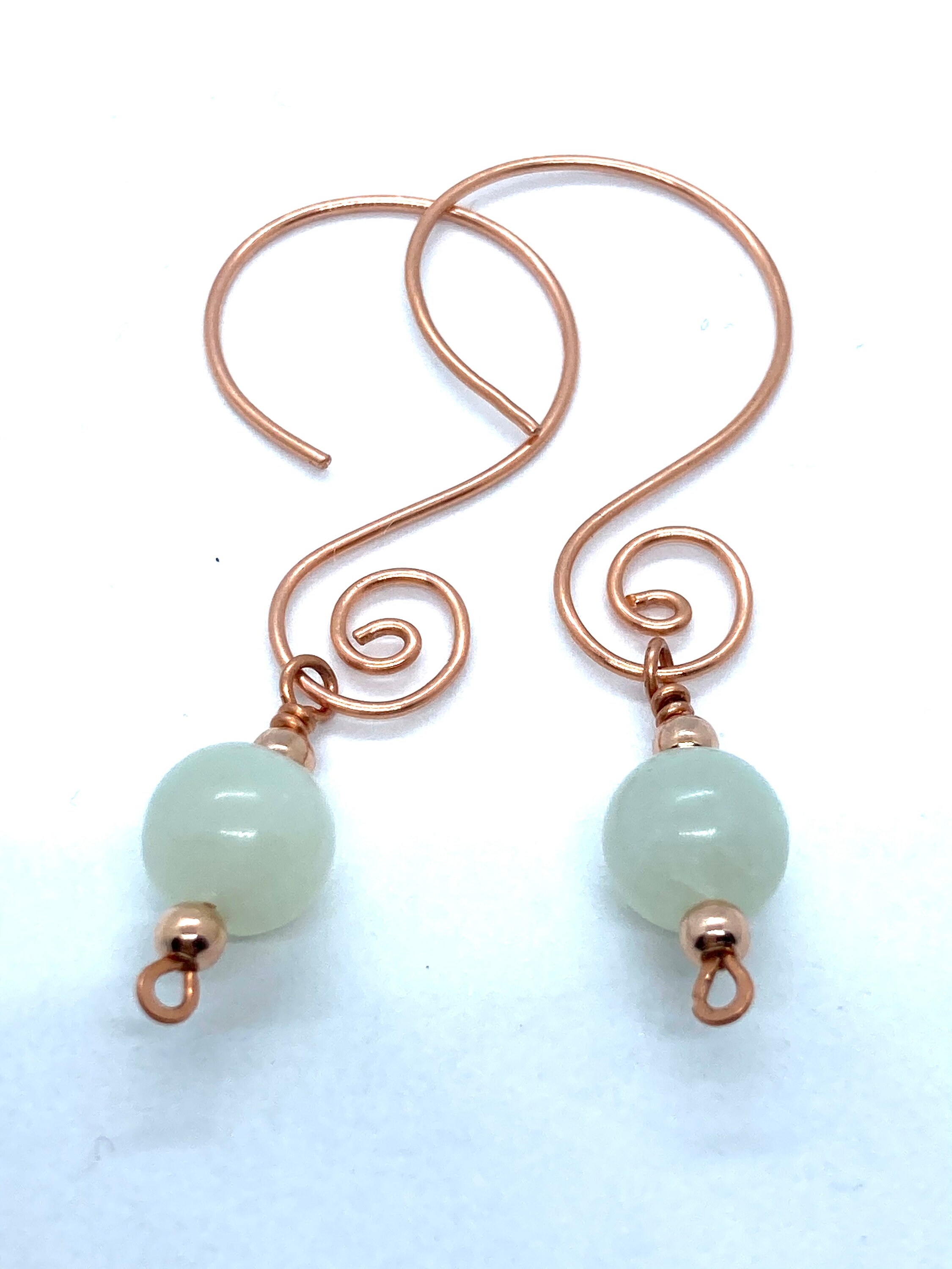 Jade Copper Drop Earrings New Jade Dangle Earrings Copper Wire Earrings