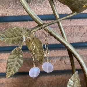 Rose Quartz Drop Earrings, Gold Chain Drop Earrings, 14KGF image 7