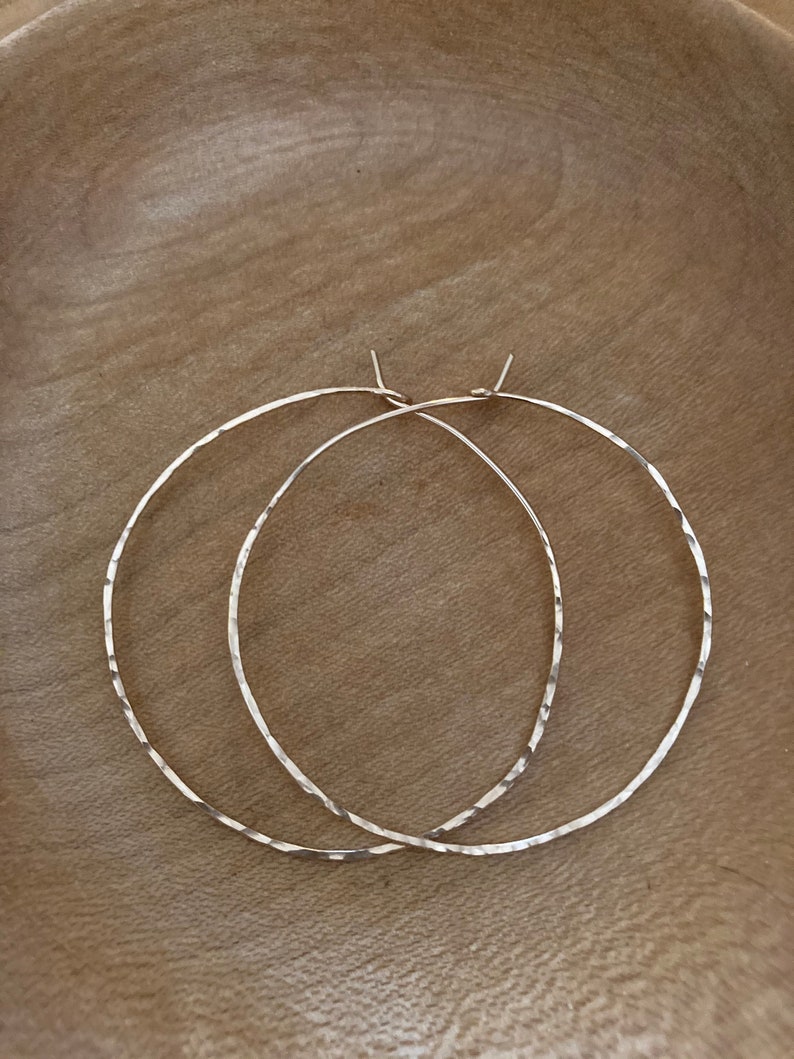 Hammered Gold Hoops  14K Gold Filled Hoops  Thin Wire Hoops image 1