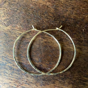 Hammered Gold Hoops 14K Gold Filled Hoops Small Medium Size Hoops Thin Wire Hoops image 2